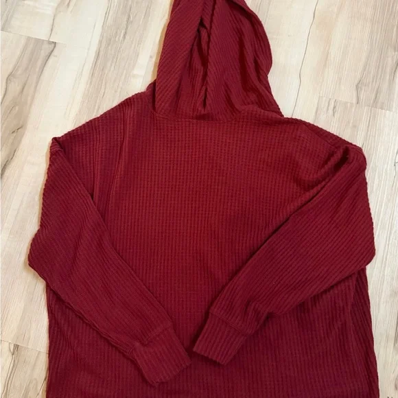 Button front Hoodie Red Ribbed Knit Soft Lounge Satin Ties with matching tank - Picture 3 of 7